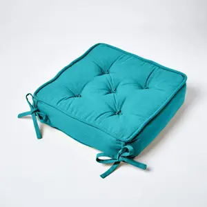 Homescapes Teal Cotton Dining Chair Booster Cushion