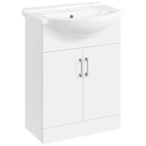 Yaheetech White Freestanding Bathroom Vanity Cabinet with Ceramic Basin Set