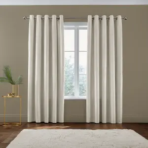 Catherine Lansfield Kingsley Matt Velvet 66x72 Inch Lined Eyelet Curtains Two Panels Cream