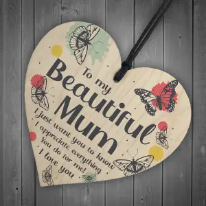 I Love You Beautiful Mum Gifts Hanging Sign For Birthday Mothers Day Plaque Heart