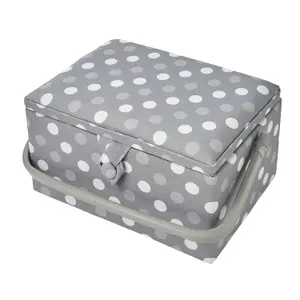 Medium Sewing Basket Grey Spot 18.5 x 26 x 15cm - Sewing Online GA1129M