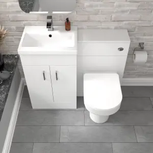 Nes Home White Vanity Basin Cabinet, WC Unit & Comfort Back To Wall Toilet