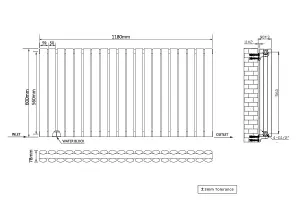 Right Radiators 600x1180mm Horizontal Double Oval Column Designer Radiator Black