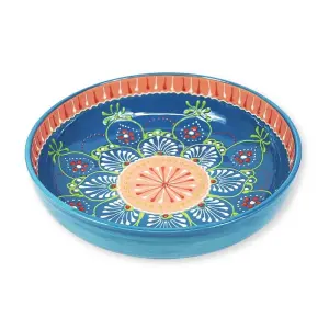 Classic Spanish Hand Painted Pattern Kitchen Dining Decor Large Bowl (Diam) 30cm Blue/Pink