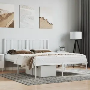 Berkfield Metal Bed Frame with Headboard White 140x190 cm