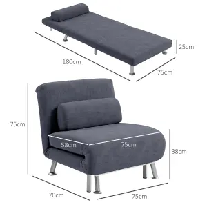 HOMCOM Single Folding 5 Position Convertible Sleeper Chair Charcoal Grey