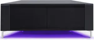 MDA Designs CORVUS Corner-Friendly Black Cabinet with BeamThru Glass Doors for Flat Screen TVs up to 50" with LED Lights