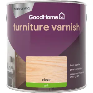 GoodHome Clear Satin Multi-surface Furniture Wood varnish, 2.5L