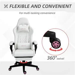 Vinsetto Racing Gaming Chair With Swivel Wheel, Footrest, PU Leather Recliner Gamer Desk For Home Office, White