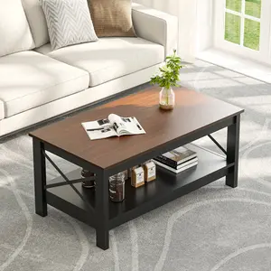 O'Kean 4 Legs Coffee Table with Storage Black / Walnut 