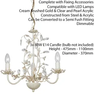 Hanging Flush Ceiling Pendant 3 Light CREAM GOLD Chandelier Lamp Bulb Holder