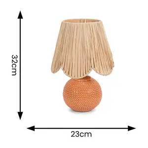 ValueLights Sebby Pair of - Peach Ceramic Table Lamp with Natural Raffia Shade - LED Bulbs Included