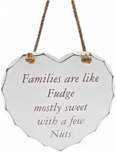 Hanging Wooden Heart Shaped Plaque Decoration Home Message Families Are Like Fudge Mostly Sweet With A Few Nuts