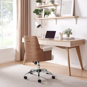 Furniturebox UK Hoomz Cream fabric and Wood Office Chair