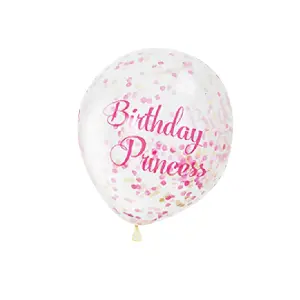 Unique Party 6 Clear 12 Inch Birthday Princess Confetti Balloons Pink (12 inches)