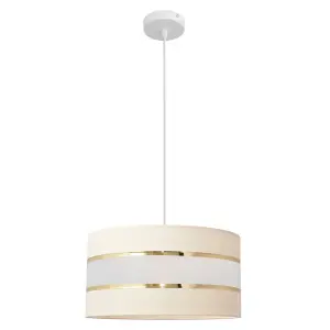 Luminosa Helen Cylindrical Pendant Ceiling Light Ecru, Gold, White 40cm