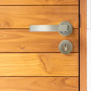 Cafri Door Handle Lock Key Modern Satin Nickel Rectangular Lever on Rose Internal Escutcheon