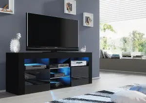 Pulse TV Unit 145cm Black High Gloss Doors with LED Lighting - Creative Furniture