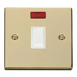 Polished Brass 1 Gang 20A DP Switch With Neon - White Trim - SE Home