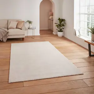 Cream Plain Shaggy Modern Rug Easy to clean Dining Room-120cm X 170cm