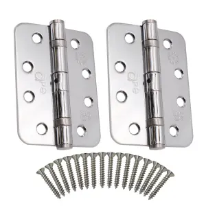 EAI - 4" Door Hinges & Screws G11 FD30/60  - 102x76x2.7mm Radius Corners - Polished Chrome