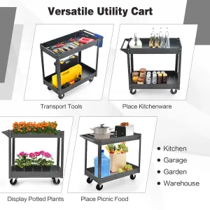 Costway 2-Tier Tool Trolley Utility Cart Heavy Duty Serving Cart W/ 4 Functional Wheels