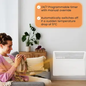 Electric Panel Heater 1500W Floor or Wall Mounted Radiator, Adjustable Thermostat with Programmable Timer