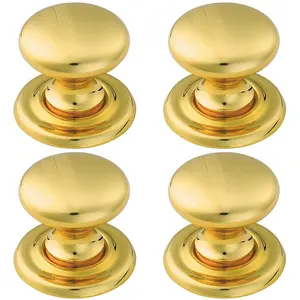 4 PACK - Tiered Mushroom Cupboard Door Knob 36mm Diameter Polished Brass Cabinet Handle