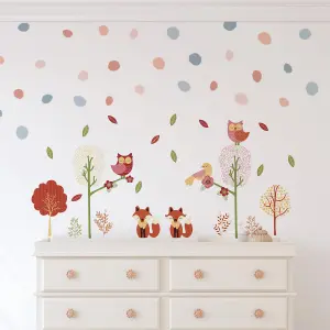 Walplus Combo Kids - Fox Forest With Dalmatian Blue And Pink Dots Wall Sticker PVC