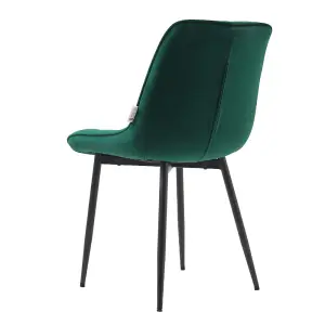 Dining Chair Set of 2 Green Velvet Upholstered Dining Chairs with Metal Legs