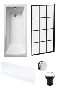 Square Single Ended Bath, Framed Screen, Front Panel, Chrome Waste -1700x700mm