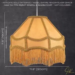 Gold Faux Silk Victorian Lamp Shade with Textured Floral Decor and Long Tassels