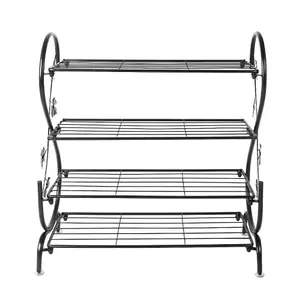 4 Tier Black Metal Shoe Rack Shoe Storage Organizer Shoe Shelf