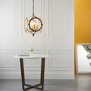 Matt Black & Gold Ceiling Pendant Light - 4 Bulb Hanging Circular Frame Fitting