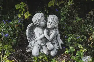 Charming Cupid Lovers Stone Cast Statue