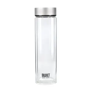 BUILT Tiempo 450ml Insulated Water Bottle, Borosilicate Glass / Stainless Steel - Silver