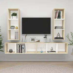 Berkfield Wall-mounted TV Cabinets 4 pcs White and Sonoma Oak Engineered Wood