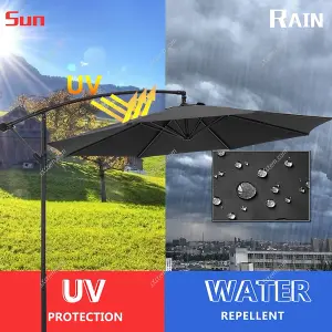 3M Outdoor Black Cantilever Crank Tilt Swivel Banana Umbrella Sunshade with Fillable Base