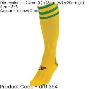 JUNIOR Size 3-6 Pro 3 Stripe Football Socks - YELLOW/GREEN - Contoured Ankle