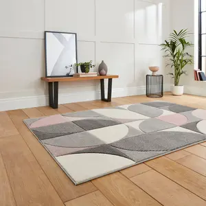 Grey Rose Easy to Clean Geometric Abstract Rug For DiningRoom-80cm X 150cm