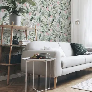 Tropical Floral Pink & Green Wallpaper