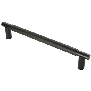 Luxury T Bar Knurled Pull Handle - 300mm Matt Black - Kitchen Door Cabinet