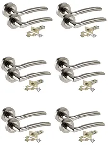 Golden Grace 6 Sets Indiana Style Chrome Door Handles on Rose Dual Finish Lever 64mm Latch