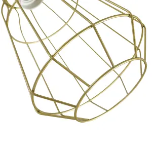 HOMCOM Industrial Steel Birdcage Floor Lamp w/ 3 Lights Round Base Switch Gold