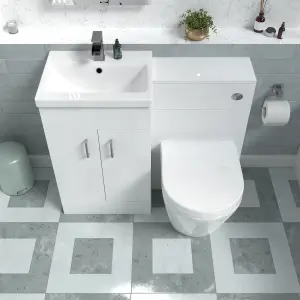 Nes Home Basin Vanity Cabinet, WC Unit White & Rimless Back To Wall Toilet