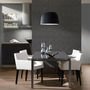 AS Creation 3D Tin Tile Charcoal Black Modern Contemporary Paste The Wall