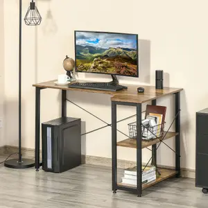 HOMCOM L-Shaped Computer Desk Study Workstation with 2 Shelves, Steel Frame