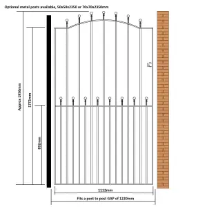 MANA Ball Top Tall Bow Top Metal Garden Gate 1220mm GAP x 1955mm High MAZP36