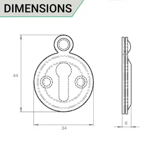 EAI Victorian Keyhole Covered Escutcheon - 34mm - Polished Brass