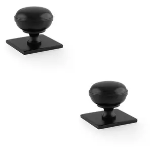 2 PACK - Classic Round Cabinet Door Knob & Matching Backplate - Matt Black 38mm Handle